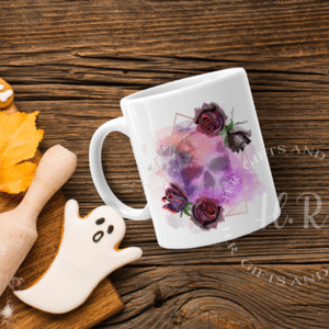 Personalised Red and Black Roses Skull Mug