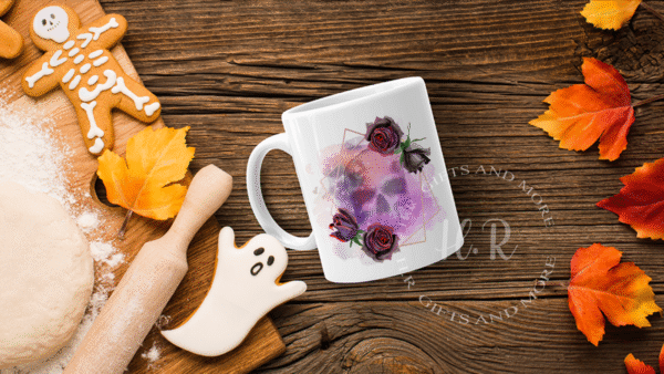 Personalised Red and Black Roses Skull Mug
