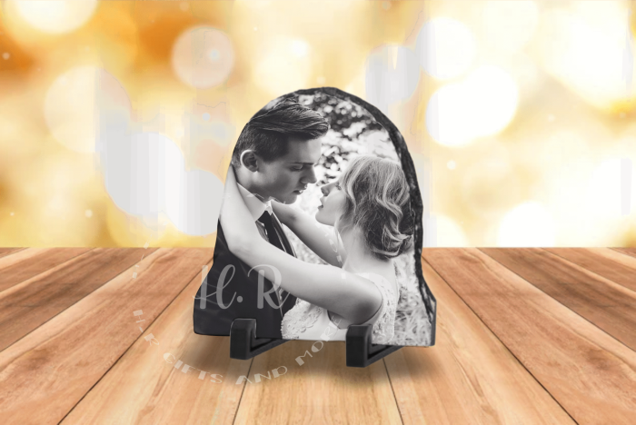 Couple Personalised Photo Semi Oval Rock Slate