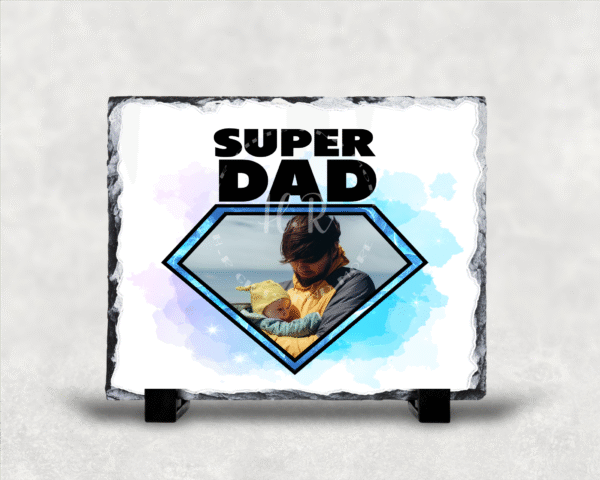 Personalised Photo Super Dad Rock Slate