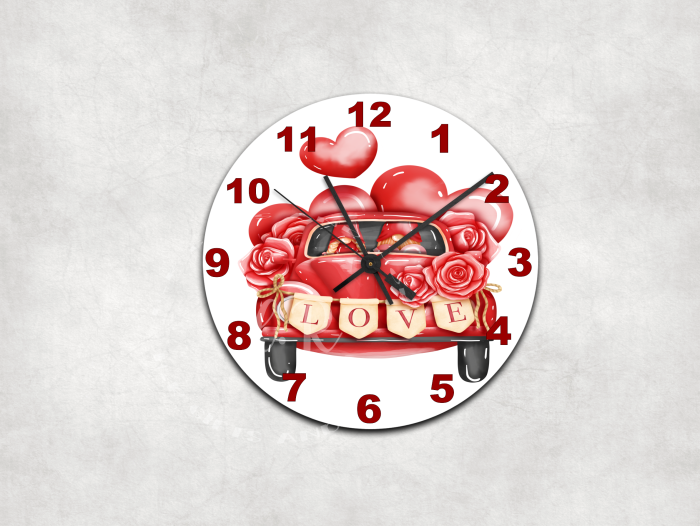 Red Love Car Glass Wall Clock