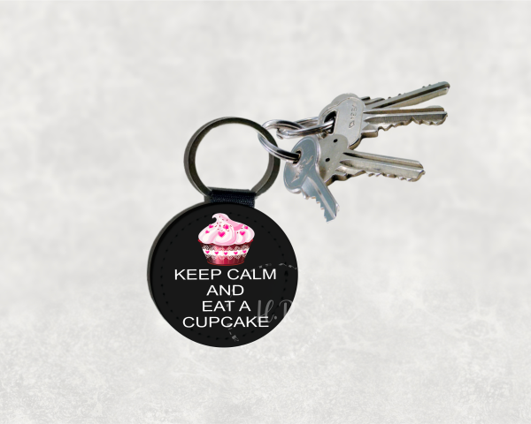 Keep Calm and Eat a Cupcake Leather Keyring