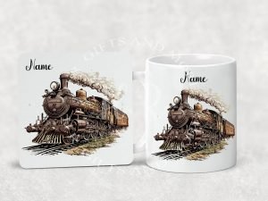 Home Accessories Personalised Vintage Train Mug and Coaster Set