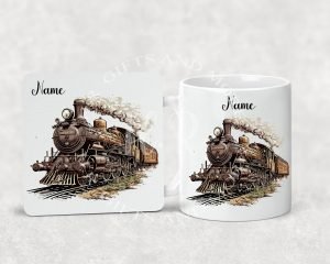Personalised Vintage Train Mug and Coaster Set