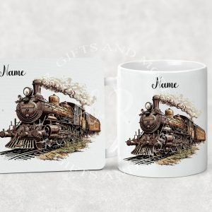 Personalised Vintage Train Mug and Coaster Set