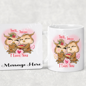 Personalised Twit Twoo I Love You Mug and Coaster Set