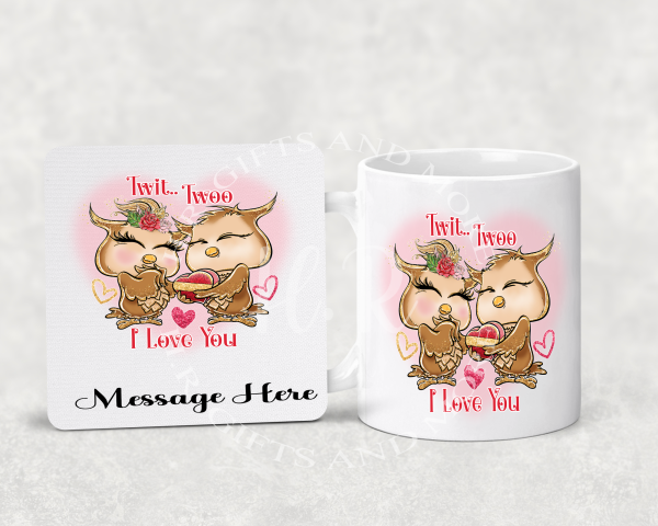 Personalised Twit Twoo I Love You Mug and Coaster Set