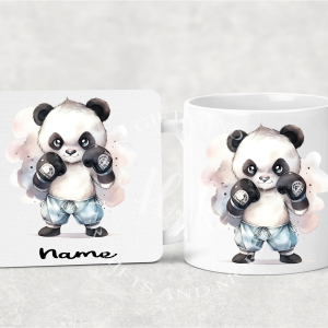 Personalised Boxing Panda Mug and Coaster Set