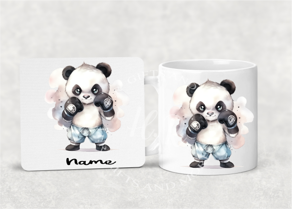 Personalised Boxing Panda Mug and Coaster Set