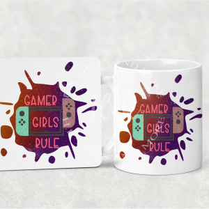 Personalised Gamer Girls Rule Mug and Coaster Set