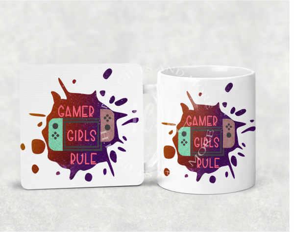 Personalised Gamer Girls Rule Mug and Coaster Set