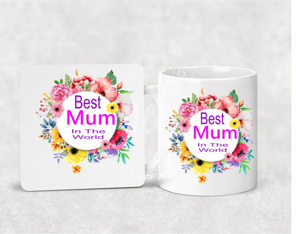 Personalised Best Mum In The World Mug and Coaster Set