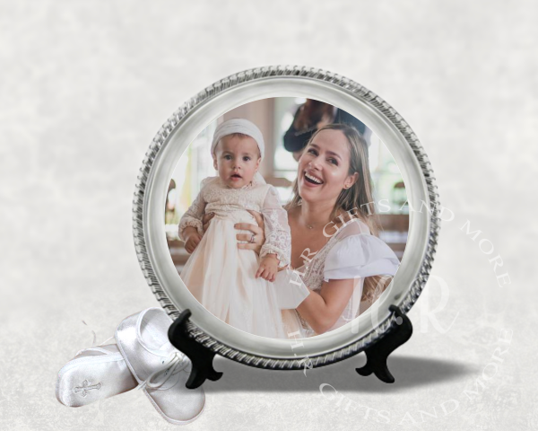 Personalised Christening Photo Metal Plate with Stand
