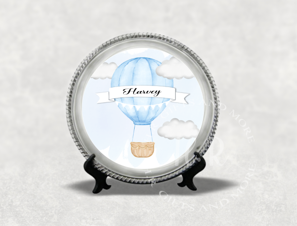Personalised Birth Hot Air Balloon Metal Plate with Stand