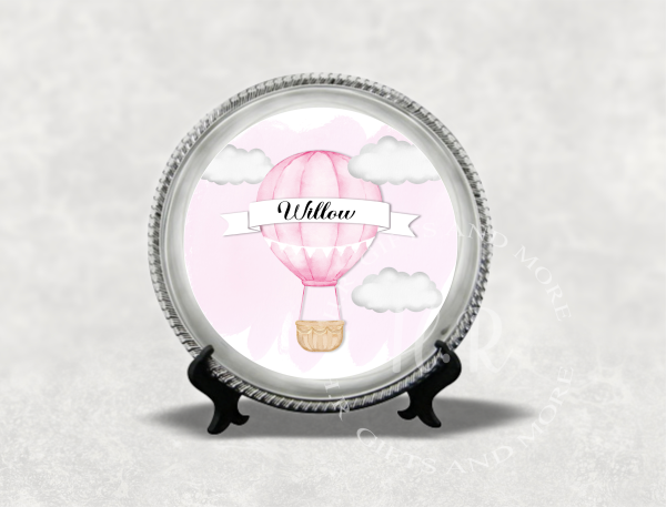 Personalised Birth Hot Air Balloon Metal Plate with Stand - Image 2