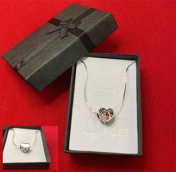 Personalised Sterling Silver Photo Heart Charm with Heart Holes