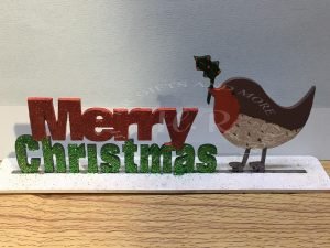 Handmade Wooden Merry Christmas Robin Plaque