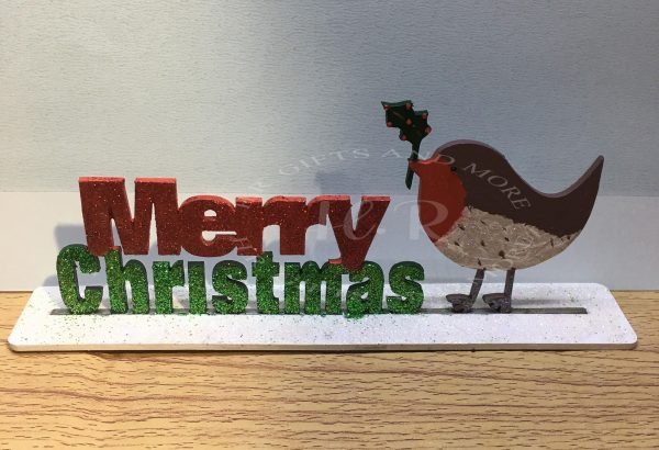 Handmade Wooden Merry Christmas Robin Plaque
