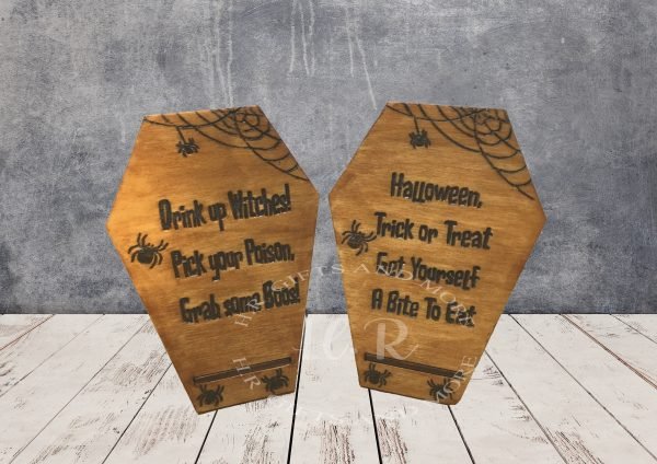 Handmade Quote and Spiders Wooden Coffin with a Stand