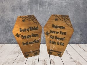 Handmade Quote and Spiders Wooden Coffin with a Stand