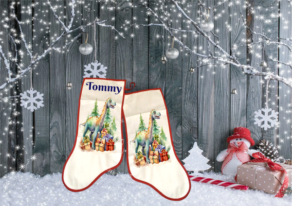 Personalised Christmas Dinosaur Stocking