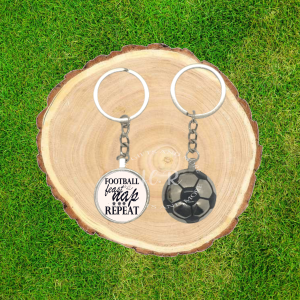 Football, Feast, Nap and Repeat Football Shaped Keyring