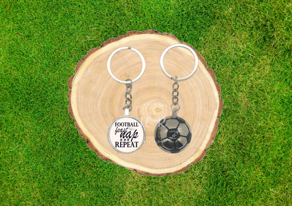 Football, Feast, Nap and Repeat Football Shaped Keyring