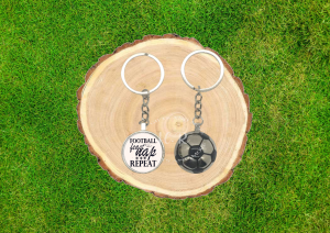 Football, Feast, Nap and Repeat Football Shaped Keyring