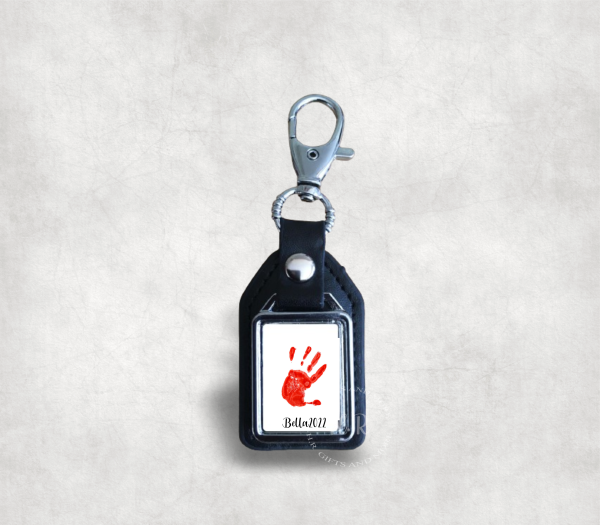 Personalised Hand Print Photo Leather Fob Keyring