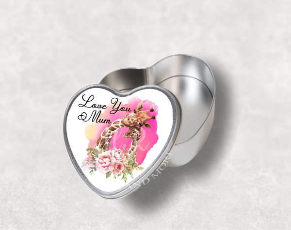 Personalised Giraffe Love You Mum Heart Tin