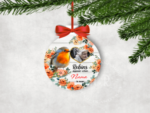 Personalised Memorial Christmas Robin Photo Bauble