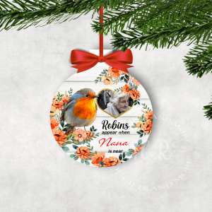 Personalised Memorial Christmas Robin Photo Bauble