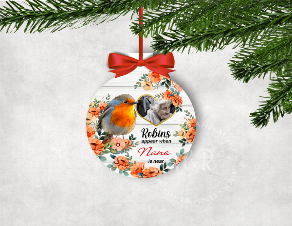 Personalised Memorial Christmas Robin Photo Bauble