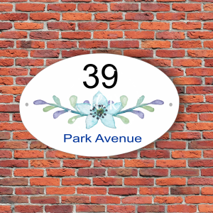 Personalised Blue Flower House Plaque
