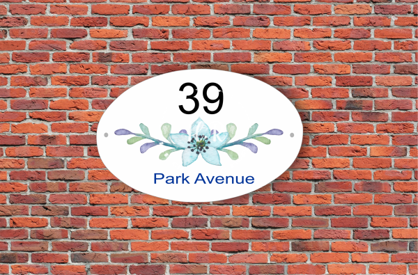 Personalised Blue Flower House Plaque
