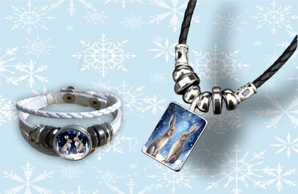 Winter Hares Necklace and Bracelet Set