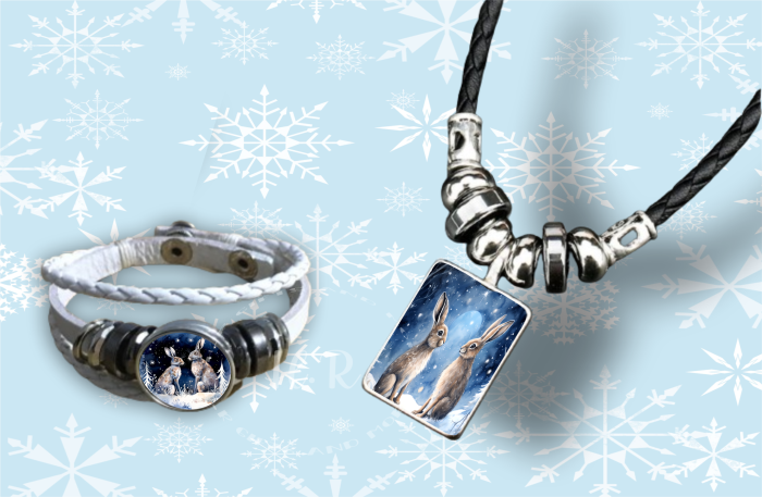 Winter Hares Necklace and Bracelet Set