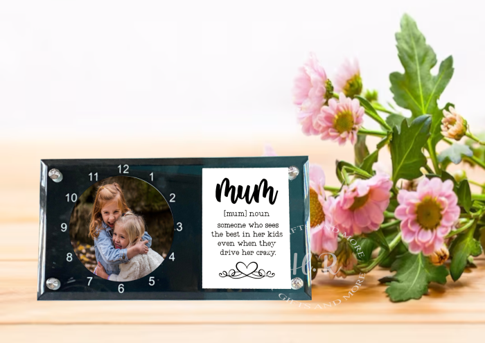 Personalised Mum Quote Photo Glass Clock