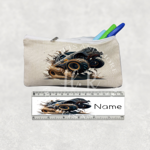 Personalised Monster Truck Pencil Case and Ruler Set