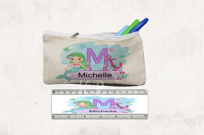 Personalised Mermaid Pencil Case and Ruler Set