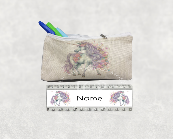 Personalised Unicorn Pencil Case and Ruler Set