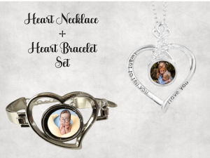 Jewellery and Accessories Personalised Heart Bracelet and Necklace Photo Set