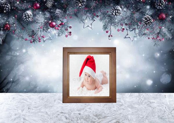 Christmas Photo Ceramic Tile and Pinewood Frame