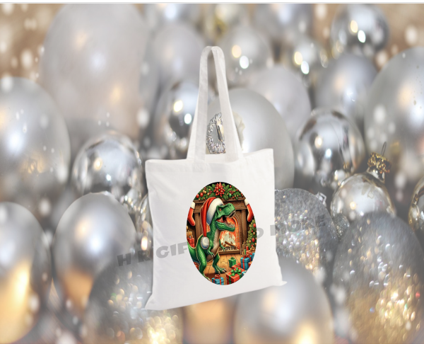 Personalised Christmas Dinosaur Tote Bag