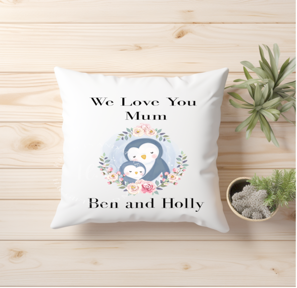 Personalised Penguin Love You Mum Cushion