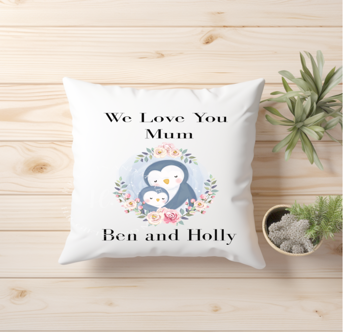 Personalised Penguin Love You Mum Cushion