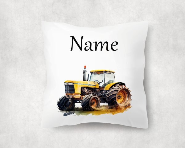 Personalised Yellow Tractor Cushion