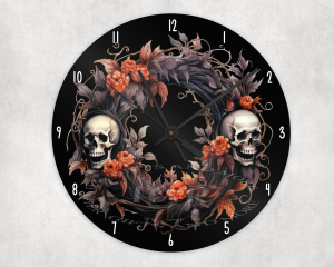 Halloween Skulls Glass Wall Clock