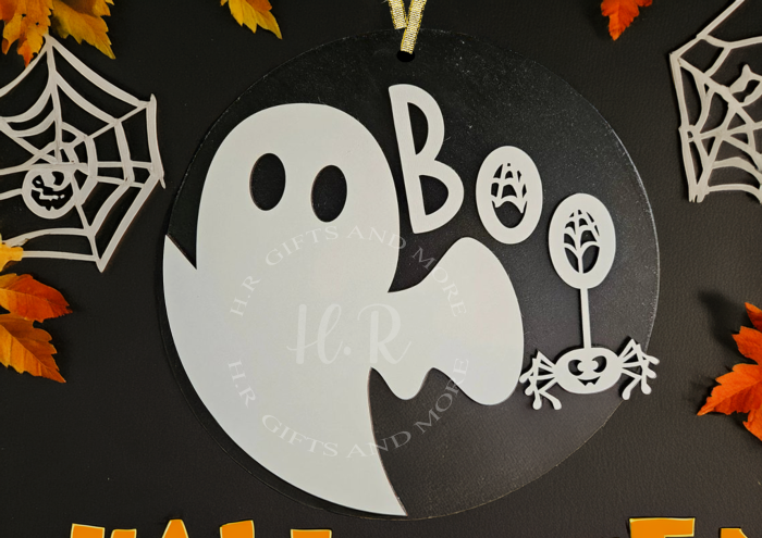 Halloween Boo Ghost an Spider Web Hanger