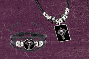 Halloween Skull on Cross Necklace and Bracelet Set